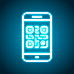 Poster - QR code. Scanning with cell phone. Technology outline icon. Neon