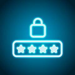 Poster - Pin code and lock. Simple icon. Neon style. Light decoration ico