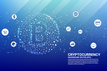 Poster - Vector bitcoin icon from Polygon dot connect line. Concept for cryptocurrency technology and financial network connection.