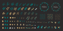 Set Of Christmas Elements For Typographic Design. Seamless Patterns, Leaves, Branches, Berries, Pine Cones And And Templates Of Round Wreaths