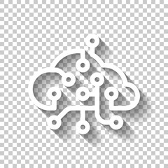 Poster - Cloud data network, Storage center. Icon of internet technology. White icon with shadow on transparent background