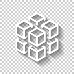 Poster - 3d cube with eight blocks. Icon of rubik or ice pieces. White icon with shadow on transparent background