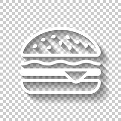 Poster - Hamburger icon. Fast food. Linear outline symbol. White icon with shadow on transparent background