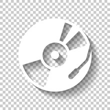 Vintage Vinyl, Audio Disc, Dj Player. Simple Icon, Music Logo. White Icon With Shadow On Transparent Background