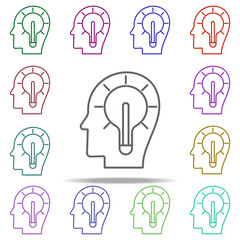 Poster - idea in head icon. Elements of intelligence in multi color style icons. Simple icon for websites, web design, mobile app, info graphics