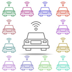 Poster - car with communication signal icon. Elements of intelligence in multi color style icons. Simple icon for websites, web design, mobile app, info graphics