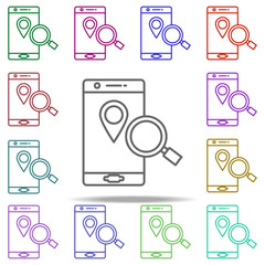 Poster - search for place in phone icon. Elements of intelligence in multi color style icons. Simple icon for websites, web design, mobile app, info graphics