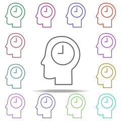 Poster - Time in head icon. Element of time value icon for mobile concept and web apps. Thin line Time in head icon can be used for web and mobile on white background