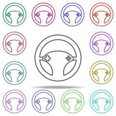 Poster - game steering wheel icon. Elements of Virtual Reality in multi color style icons. Simple icon for websites, web design, mobile app, info graphics