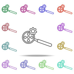 Poster - magnifier and mechanism icon. Elements of intelligence in multi color style icons. Simple icon for websites, web design, mobile app, info graphics