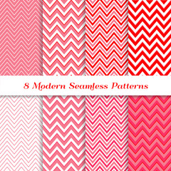 Wall Mural - Pink Chevron Seamless Vector Patterns. Modern Valentine's Day Backgrounds in Raspberry Pink, Red and White. Repeating Pattern Tile Swatches Included.