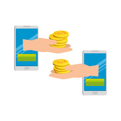 Sticker - smartphones with set of commercial coins