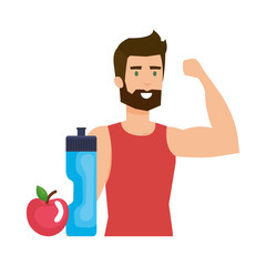 Sticker - athletic man with apple and water bottle