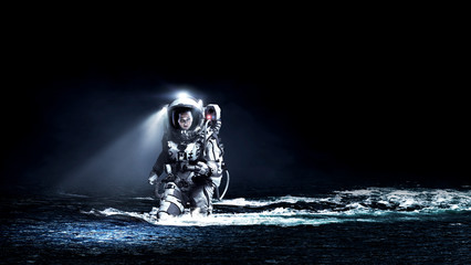 Wall Mural - Spaceman running fast. Mixed media