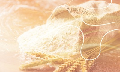 Canvas Print - Wheat ears and flour on  background