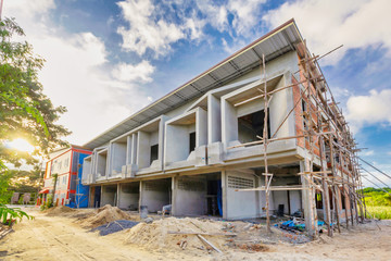 two storey houses are under construction in Thailand, modern house design.