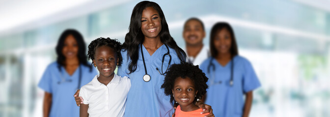 Wall Mural - Nurse With Children At Hospital