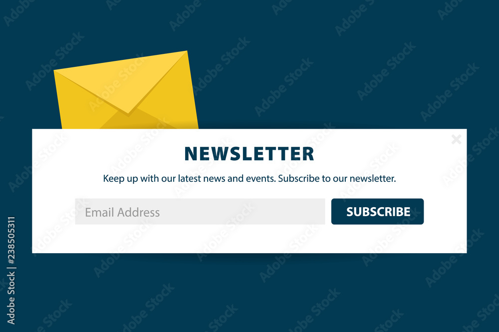 Email subscribe, online newsletter, submit button. Envelope and ...