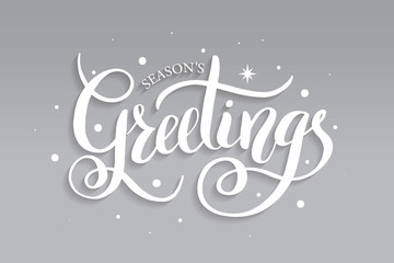 Season's Greetings brush calligraphy vector banner. Lettering winter frosty card white text on a snowy background. Christmas posters, cards, headers, website
