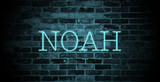 Fototapeta Młodzieżowe - first name Noah in blue neon on brick wall