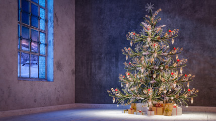 Wall Mural - Christmas tree near the window