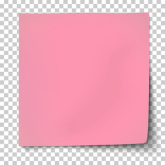 Wall Mural - Office pink paper sticker with bent lower right and shadow isolated on transparent background. Template vector post note.