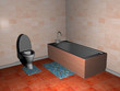 Badezimmer mit Wanne und Toilette
