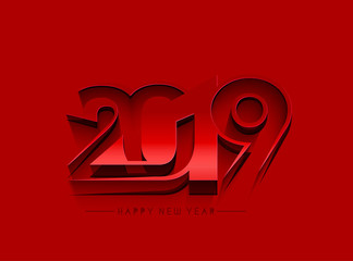 Happy New Year 2019 Text Peel off Paper Design  Patter, Vector illustration.