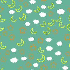 Moon Stars and night Sky Christmas holidays. Seamless vector EPS 10 pattern