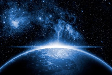 Wall Mural - creative cosmic art. planet earth with sunrise and sun flare. abstract wallpaper. elements of this i