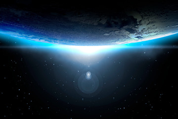 Wall Mural - creative cosmic art. planet earth with sunrise and sun flare. abstract wallpaper. elements of this i