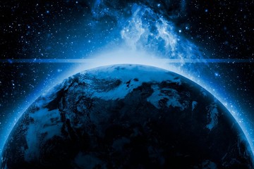 Wall Mural - creative cosmic art. planet earth with sunrise and sun flare. abstract wallpaper. elements of this i