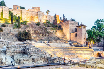 Canvas Print - Roman theater and castle in Malaga, Andalusia, Spain