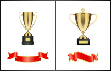 Wall Mural - golden cups and shiny ribbons colorful poster