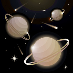 Wall Mural - fantastic space background with planets with ring, stars and comets. astronomy and space, celestial 