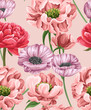 Floral seamless pattern with watercolor stylized flowers