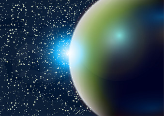 Wall Mural - abstract universe with planets and bright stars. effects of halo light on a dark background, flashes