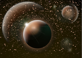 Wall Mural - deep space background. universe with planets and bright stars. effects of halo light on a dark backg