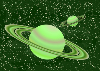 Wall Mural - saturn-like planets with an asteroid belt. starry colorful space background for your design. fantasy