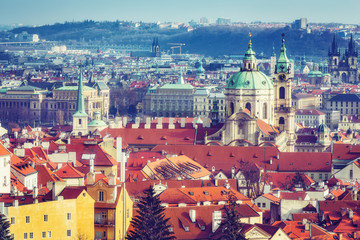 Scenic aerial view over Clementinum in Prague, Czech republic, at daytime.