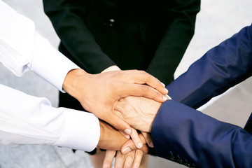 Wall Mural - friendship People partnership teamwork  stacking hands on white background , Business  teamwork concept