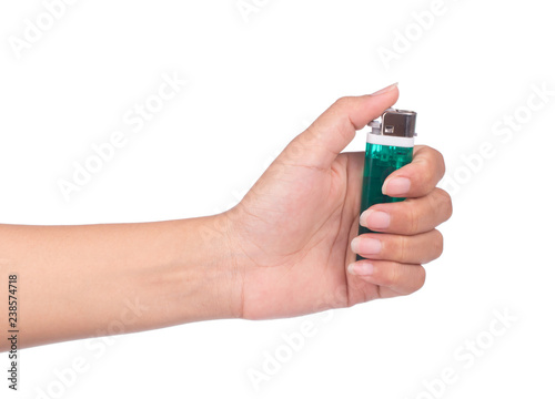Cuadros en Lienzo hand holding cigarette lighter isolated on white background