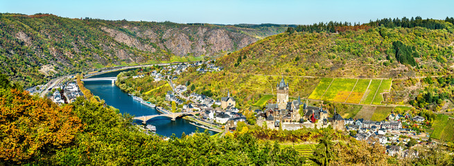 Canvas Print - Panorama of Cochem with the Reichsburg Castle and the Moselle river. Germany