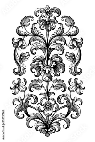 Flower Vintage Baroque Scroll Victorian Frame Border Floral Ornament Leaf Engraved Retro Pattern Lily Peony Decorative Design Tattoo Black And White Filigree Calligraphic Vector Buy This Stock Vector And Explore Similar
