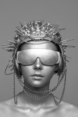 Sticker - Futuristic woman in metal helmet and glasses