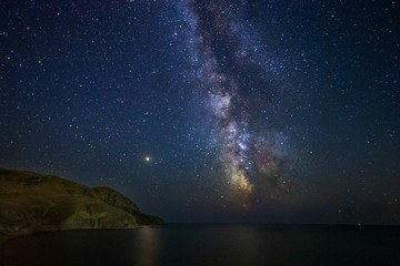 Ocean coast on the background of the Milky Way