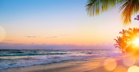 Poster - Art Beautiful sunrise over the tropical beach