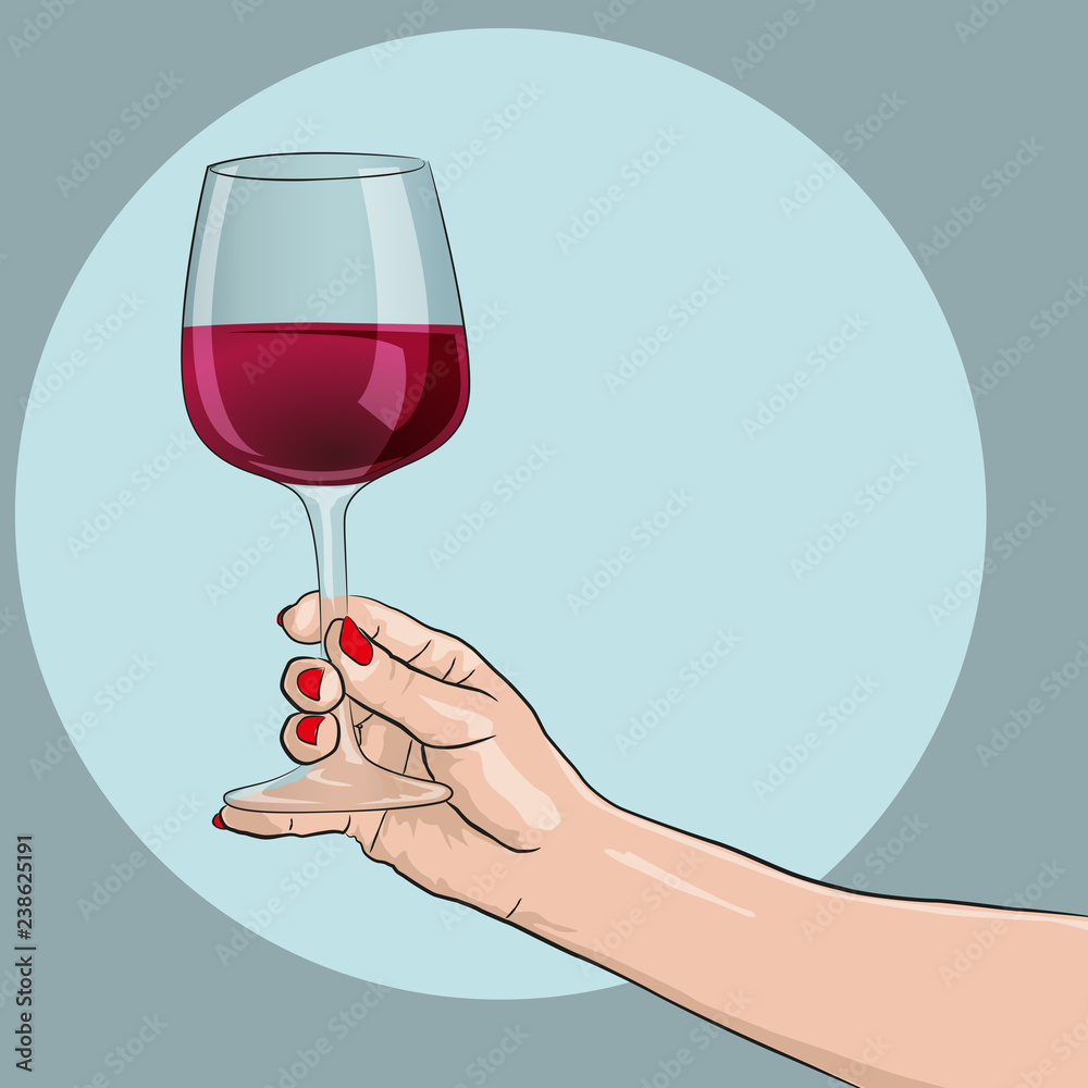 Female hand holding a wine glass. Wine tasting. Vector drawing. Stock  Vector | Adobe Stock