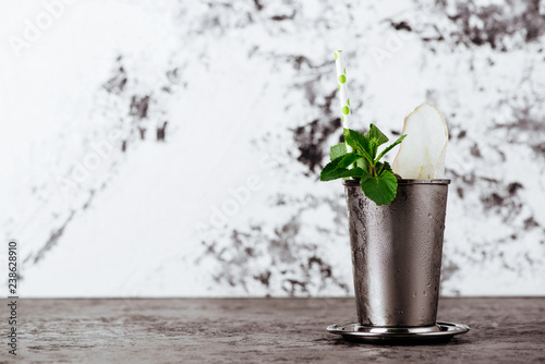 Valokuva Cocktail Mint julep with ice isolated on white background