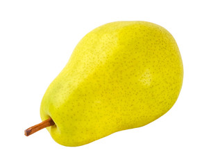 Wall Mural - ripe yellow pear close up isolated on white background